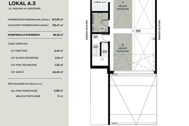 Rzut - Mieszkanie na sprzedaż 4 pokoje o powierzchni 107,59 m² - numer A.3 w Wiązana Residence