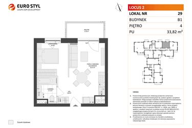 Rzut - Mieszkanie na sprzedaż 1 pokój o powierzchni 33,82 m² - numer 29 w Locus 2