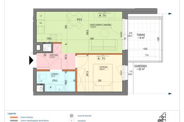Rzut - Mieszkanie na sprzedaż 2 pokoje o powierzchni 33,25 m² - numer B2.0.33.2a w Junique I.II