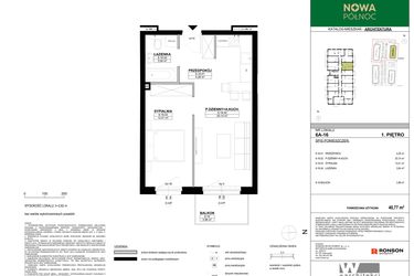 Rzut - Mieszkanie na sprzedaż 2 pokoje o powierzchni 40,77 m² - numer 6A-16 w Nowa Północ etap 2A