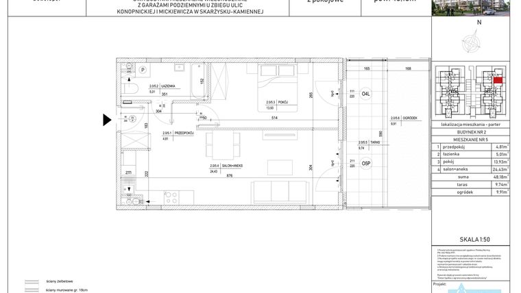 Rzut - Mieszkanie na sprzedaż 2 pokoje o powierzchni 48,18 m² - numer M-5 w Apartamenty Konopnickiej