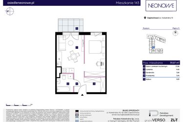 Rzut - Mieszkanie na sprzedaż 1 pokój o powierzchni 39,87 m² - numer 15/143 w Osiedle Neonowe