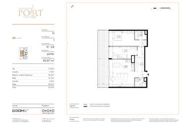 Rzut - Mieszkanie na sprzedaż 3 pokoje o powierzchni 85,87 m² - numer H_4 w Warmiński Port etap V