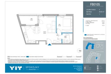 Rzut - Mieszkanie na sprzedaż 2 pokoje o powierzchni 49,03 m² - numer FB0105 w Spokojny Mokotów etap II