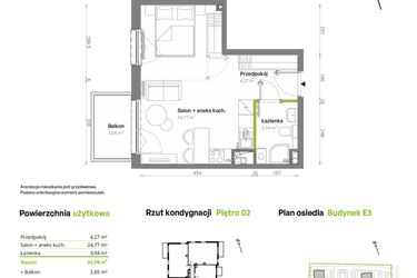 Rzut - Mieszkanie na sprzedaż 1 pokój o powierzchni 32,98 m² - numer E3.02.19 w Południe Vita