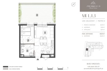 Rzut - Mieszkanie na sprzedaż 2 pokoje o powierzchni 36,82 m² - numer L.1.3 w Zamoyskiego 31