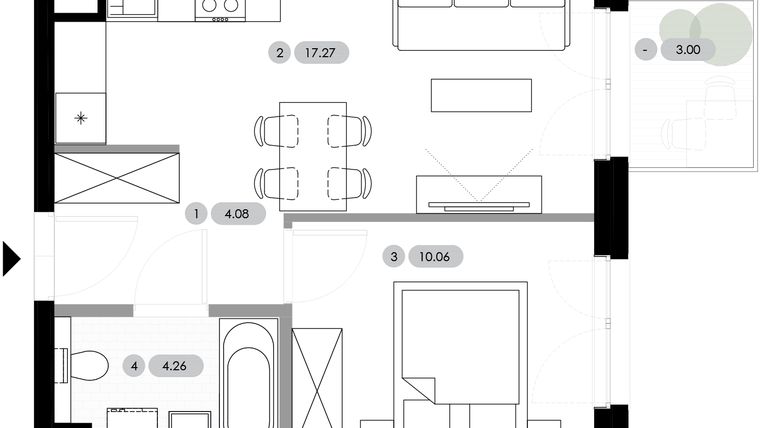 Rzut - Mieszkanie na sprzedaż 2 pokoje o powierzchni 35,67 m² - numer B.1.M3 w Nowe Radwanice