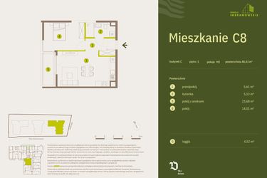 Rzut - Mieszkanie na sprzedaż 2 pokoje o powierzchni 48,43 m² - numer C8 w Osiedle Imbramowskie