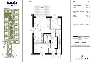 Rzut - Dom na sprzedaż 3 pokoje o powierzchni 63,83 m² - numer 18C w Rataja 52 - etap III