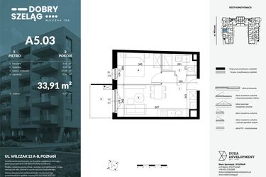 Rzut - Mieszkanie na sprzedaż 2 pokoje o powierzchni 33,91 m² - numer A5.03 w Dobry Szeląg