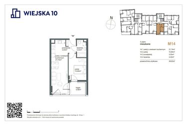 Rzut - Mieszkanie na sprzedaż 2 pokoje o powierzchni 39,63 m² - numer 14 w Wiejska 10