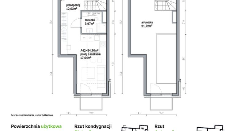 Rzut - Mieszkanie na sprzedaż 2 pokoje o powierzchni 54,76 m² - numer A42 w Traugutta Vita