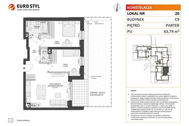 Rzut - Mieszkanie na sprzedaż 3 pokoje o powierzchni 63,74 m² - numer C9.20 w Konstelacja etap V