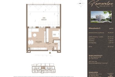 Rzut - Mieszkanie na sprzedaż 2 pokoje o powierzchni 44,9 m² - numer M-5 w Kameralne