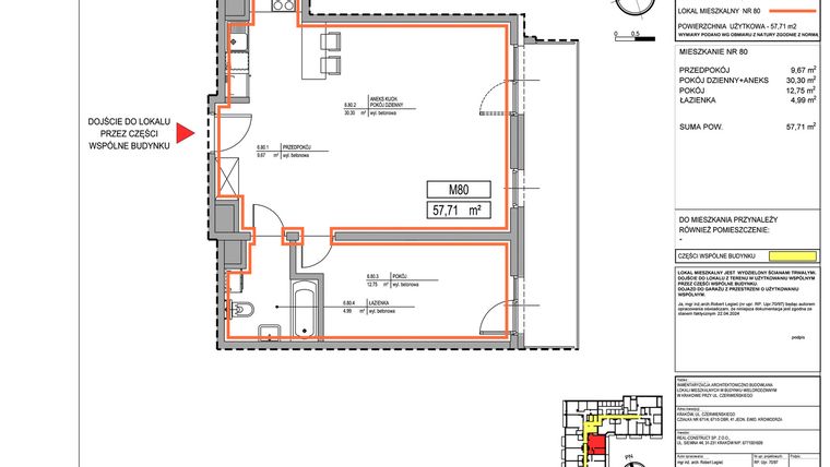 Rzut - Mieszkanie na sprzedaż 2 pokoje o powierzchni 57,71 m² - numer 3.80 w Czerwieńskiego 3