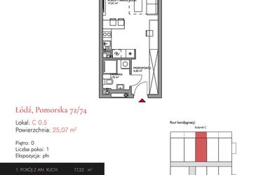 Rzut - Mieszkanie na sprzedaż 1 pokój o powierzchni 25,76 m² - numer C 0.5 w Melody Loft