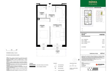 Rzut - Mieszkanie na sprzedaż 2 pokoje o powierzchni 40,74 m² - numer 6A-05 w Nowa Północ etap 2A