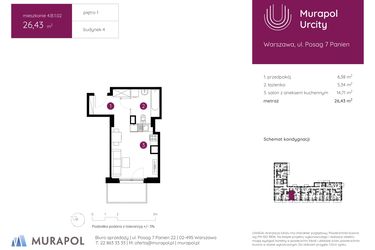Rzut - Mieszkanie na sprzedaż 1 pokój o powierzchni 26,43 m² - numer 4.B.1.02 w Murapol Urcity