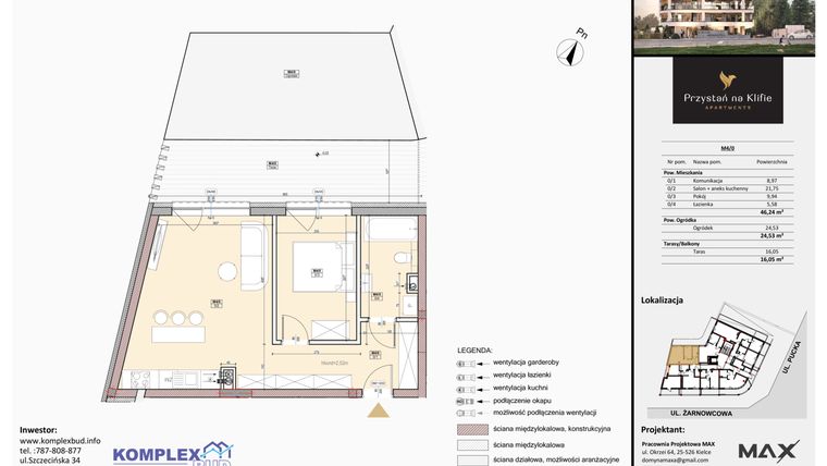 Rzut - Mieszkanie na sprzedaż 2 pokoje o powierzchni 46,33 m² - numer M4 w Przystań na Klifie
