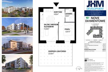 Rzut - Mieszkanie na sprzedaż 2 pokoje o powierzchni 32,98 m² - numer 4 w Nove Diamentowe