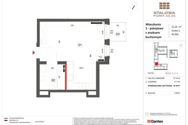 Rzut - Mieszkanie na sprzedaż 1 pokój o powierzchni 32,26 m² - numer 6 w Stalowa Form 43.45