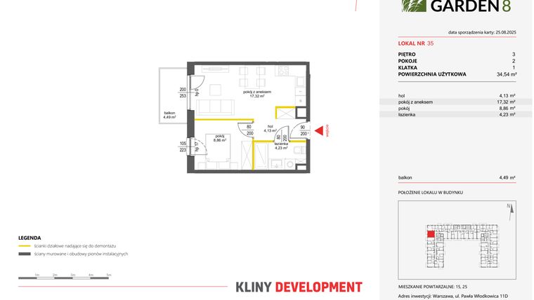 Rzut - Mieszkanie na sprzedaż 2 pokoje o powierzchni 34,54 m² - numer 35 w Nova Viva Garden 8