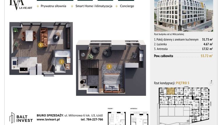 Rzut - Mieszkanie na sprzedaż 2 pokoje o powierzchni 53,72 m² - numer M5.1 w La Vie Art