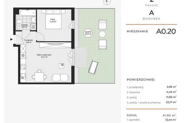 Rzut - Mieszkanie na sprzedaż 2 pokoje o powierzchni 41,6 m² - numer A0.20 w Enklawa Bukowa