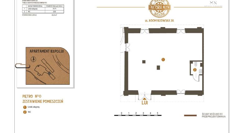 Rzut - Lokal użytkowy na sprzedaż 1 pokój o powierzchni 80,24 m² - numer B3.P0.LU.1 w Faktoria Młyn