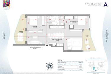 Rzut - Mieszkanie na sprzedaż 3 pokoje o powierzchni 119,99 m² - numer P6-BL3-A w Miami Towers