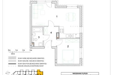 Rzut - Mieszkanie na sprzedaż 2 pokoje o powierzchni 43,85 m² - numer F1/P2/8 w Osiedle Jodłowa bud. F