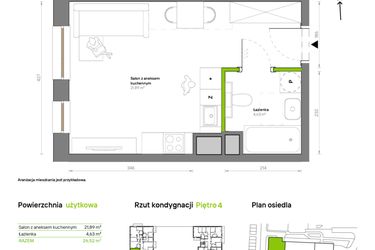 Rzut - Mieszkanie na sprzedaż 1 pokój o powierzchni 26,52 m² - numer A.4.4 w Żywiecka Vita