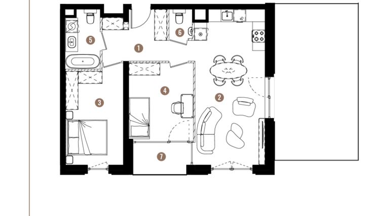Rzut - Mieszkanie na sprzedaż 3 pokoje o powierzchni 64,23 m² - numer F.A.04.17 w Apartamenty Reytana bud. F