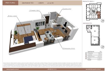 Rzut - Mieszkanie na sprzedaż 2 pokoje o powierzchni 43,34 m² - numer M17 w Przy Parku etap II