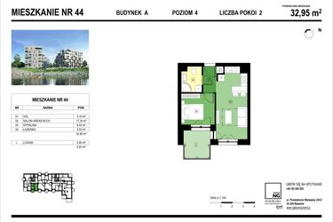 Rzut - Mieszkanie na sprzedaż 2 pokoje o powierzchni 32,95 m² - numer A.44 w Panorama Kwiatkowskiego River