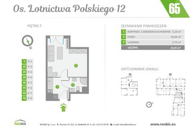 Rzut - Mieszkanie na sprzedaż 1 pokój o powierzchni 23,95 m² - numer 65 w Os. Lotnictwa Polskiego 12
