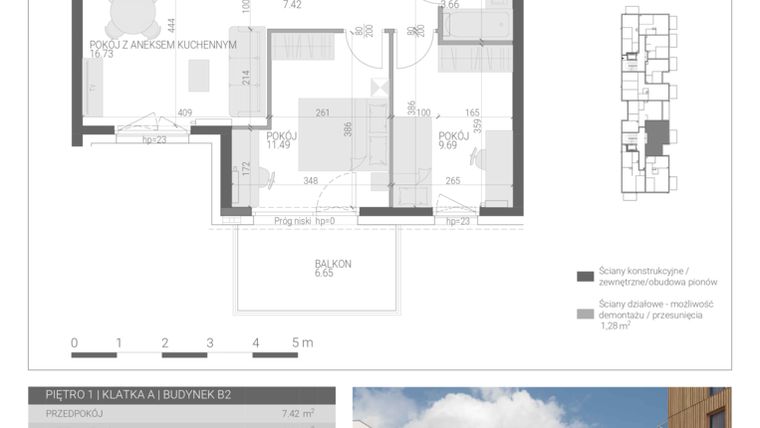 Rzut - Mieszkanie na sprzedaż 3 pokoje o powierzchni 48,99 m² - numer M-6 w Forma Augustów
