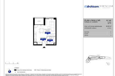 Rzut - Mieszkanie na sprzedaż 1 pokój o powierzchni 30,05 m² - numer A1.44 w Apartamenty Esencja II