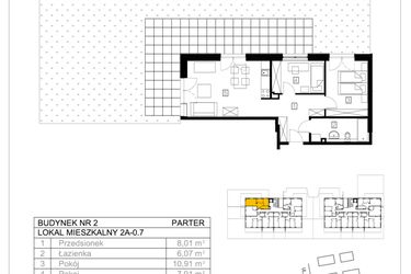 Rzut - Mieszkanie na sprzedaż 3 pokoje o powierzchni 54,7 m² - numer 2A-0.7 w Gardenia Pogodno