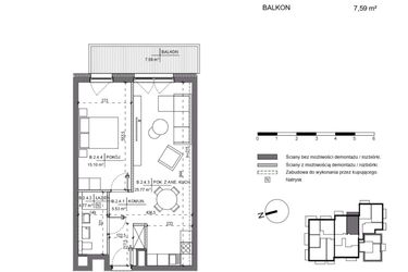 Rzut - Mieszkanie na sprzedaż 2 pokoje o powierzchni 51,17 m² - numer B.2.4 w Polanka 21