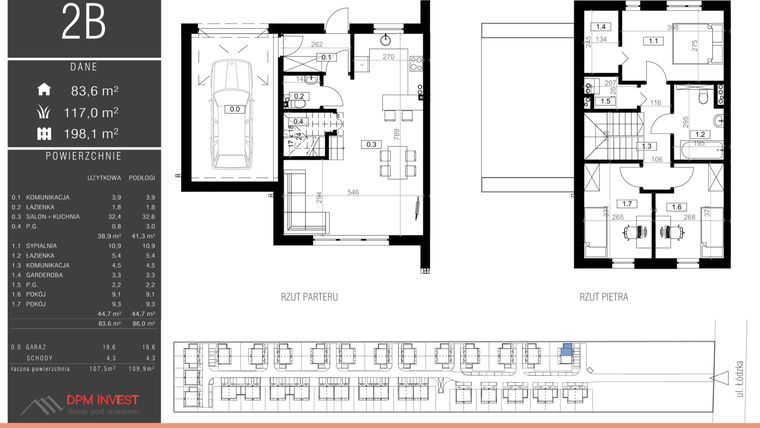 Rzut - Dom na sprzedaż 4 pokoje o powierzchni 107,5 m² - numer 2B w Family Park Ksawerów IV