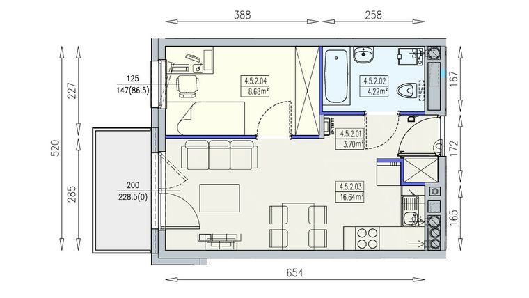 Rzut - Mieszkanie na sprzedaż 2 pokoje o powierzchni 33,24 m² - numer K1 4/5/2/2a w Południk 17 - budynek K1