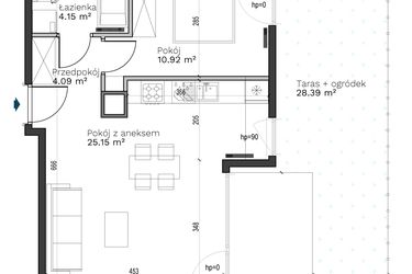 Rzut - Mieszkanie na sprzedaż 2 pokoje o powierzchni 44,31 m² - numer A-4 w Destino