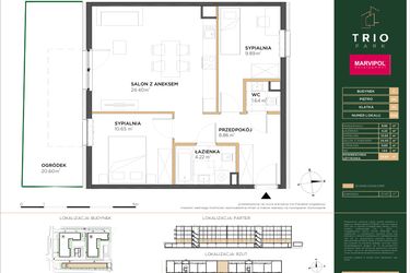 Rzut - Mieszkanie na sprzedaż 3 pokoje o powierzchni 59,66 m² - numer C006 w Trio Park bud. C
