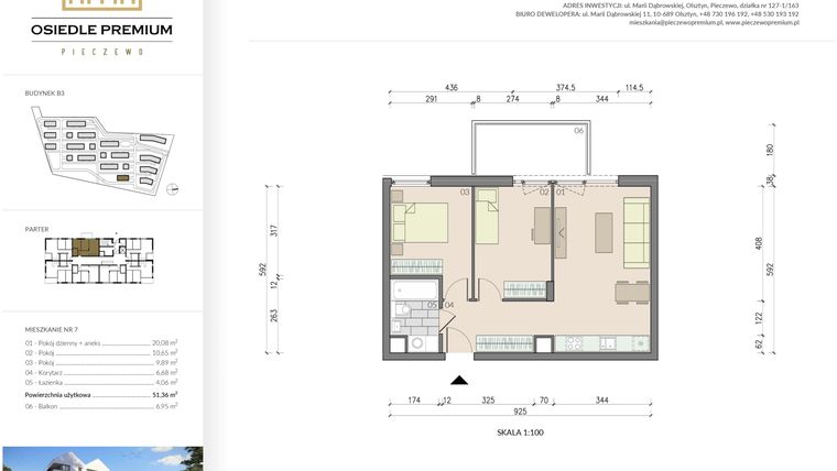 Rzut - Mieszkanie na sprzedaż 3 pokoje o powierzchni 51,36 m² - numer B3.7 w Osiedle Premium etap IV