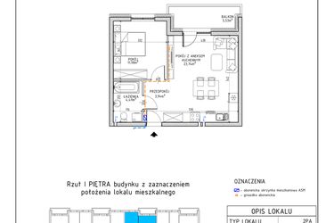 Rzut - Mieszkanie na sprzedaż 2 pokoje o powierzchni 44,15 m² - numer 13 w Osiedle Foresto