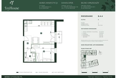 Rzut - Mieszkanie na sprzedaż 2 pokoje o powierzchni 43,13 m² - numer B.4.4 w IVY HOUSE
