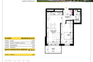 Rzut - Mieszkanie na sprzedaż 2 pokoje o powierzchni 46,15 m² - numer A 8.04 w Park Moniuszki II C