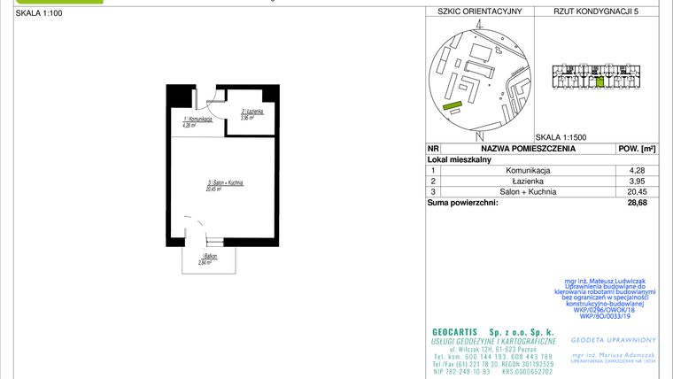 Rzut - Mieszkanie na sprzedaż 1 pokój o powierzchni 28,68 m² - numer 10D/39 w Jasielska 8C etap II