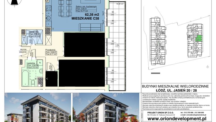 Rzut - Mieszkanie na sprzedaż 3 pokoje o powierzchni 62,38 m² - numer C38 w Duo Park